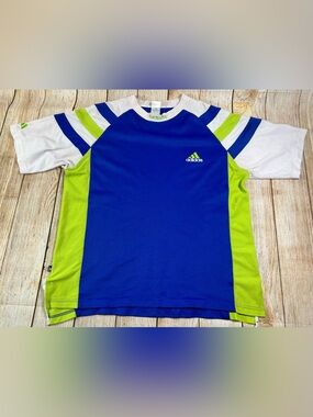 Vintage 90s Adidas Neon Green Blue Colorblock Jersey Shirt Size 2XL